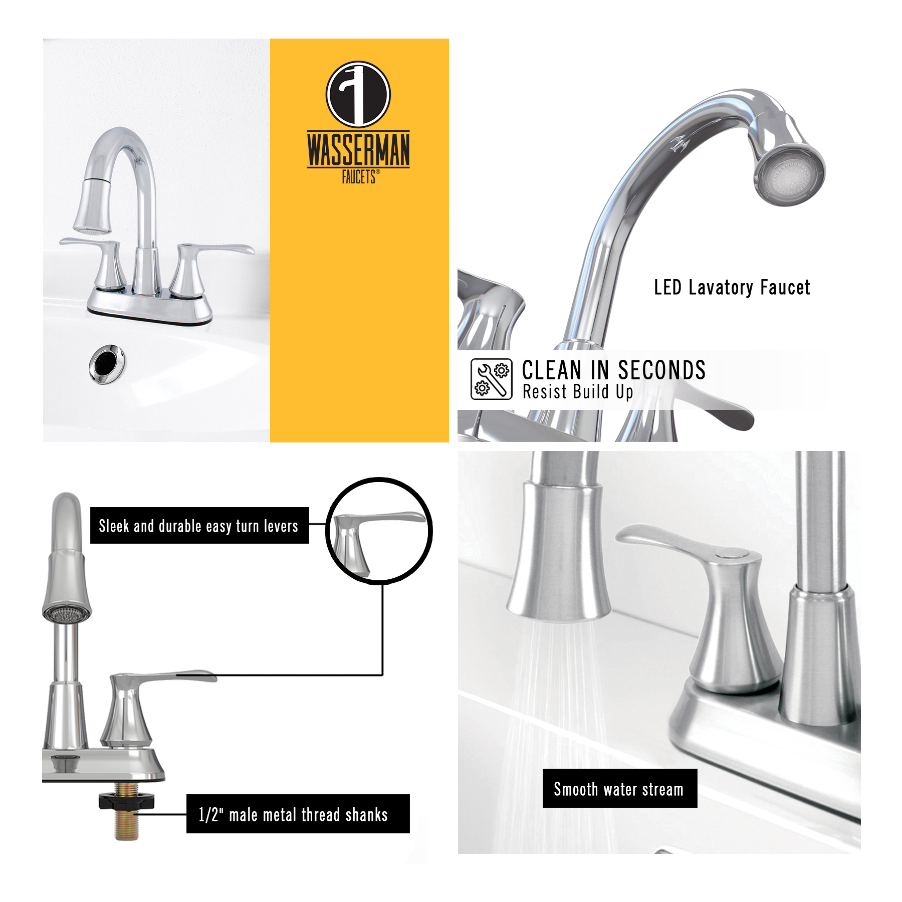 Wasserman 14167063 Lavatory Bathroom Faucet with LED Light and Pop-Up in Chrome