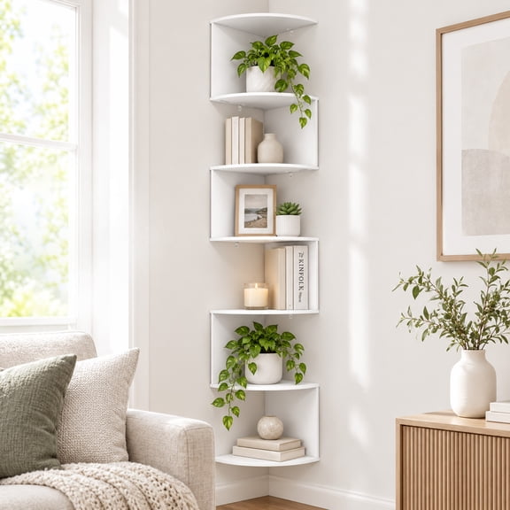 Agesis Corner Shelf Wall Mounted, 7 Tier Floating Shelves for Wall, Corner Storage Display for Bedroom, Living Room, Bathroom (White)