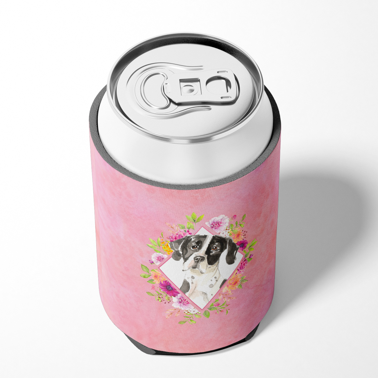 Carolines Treasures CK4239CC English Pointer Pink Flowers Can or Bottle Hugger Can Hugger multicolor