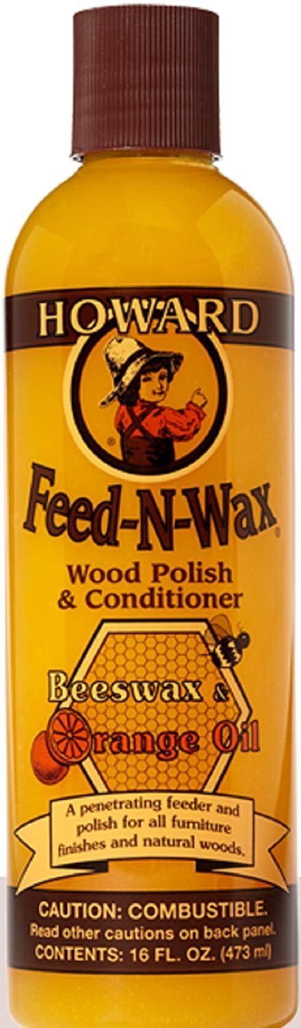 Howard Products FW0016 Feed-N-Wax Wood Polish and Conditioner, Beeswax &, 16 oz, orange, 16 Fl Oz