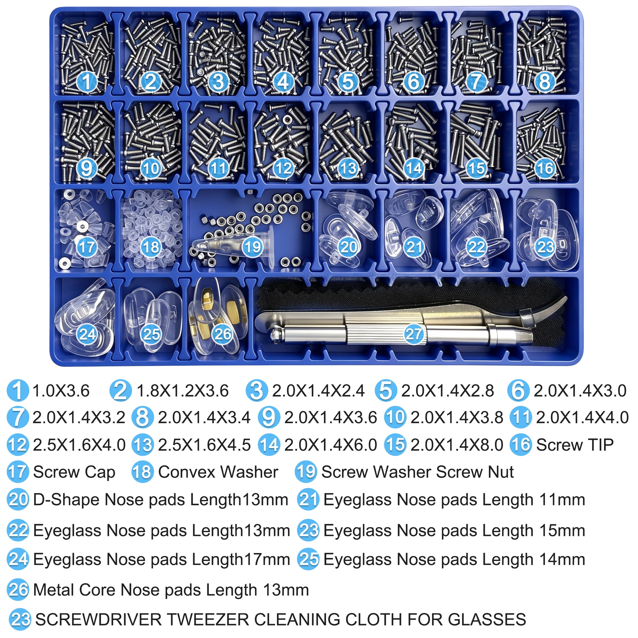 GARITIN Eyeglass Repair Kit with Precision Screwdrivers, Glasses Screws, Nose Pads & Tweezers, Professional Eyewear Repair Tool Set for Sunglasses, Eyeglasses & Spectacles