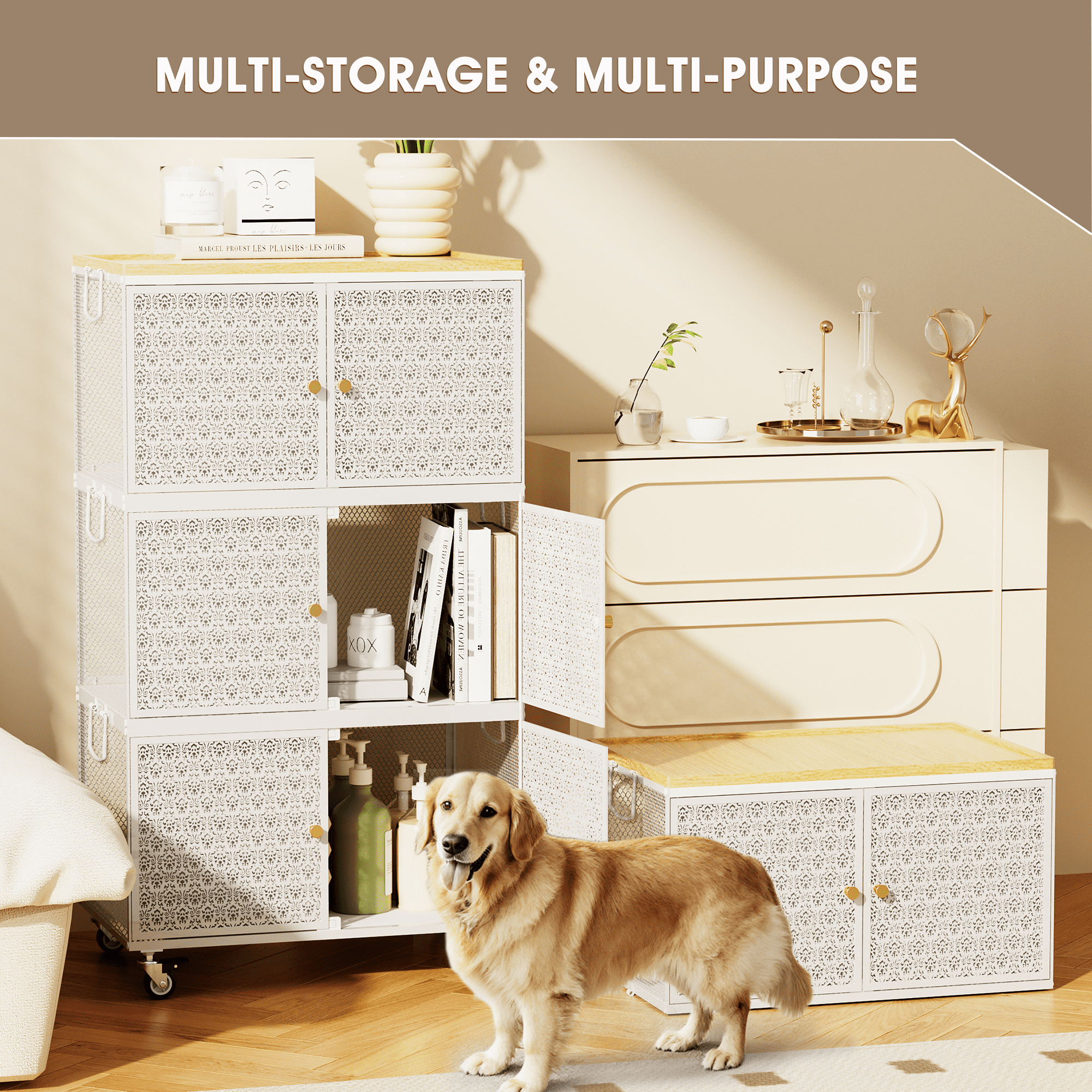 APONWILL 3-Tier Metal Storage Cabinet with Wheels, Magnetic-Closing Doors, and Dividers Effortless and Convenient for Living Rooms, Bedrooms, and Garages,21.65in Length.