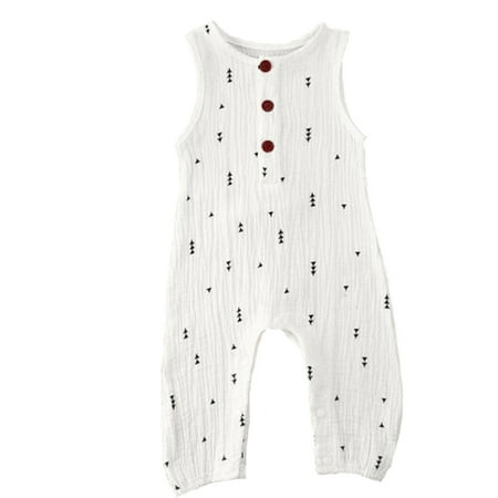 

Qiylii Toddler Rompers Cartoon Printed O-Neck Sleeveless Jumpsuit Bodysuit