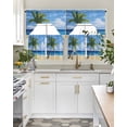 thumbnail image 5 of Palm Tree Beach Kitchen Curtains Swag Valance and Tier Curtains Set 24 Inch Length, Summer Ocean Blue Sky Cloudy Scenery Rod Pocket Drape Panels Pair Swag Curtain for Bathroom/Cafe/Window, 5 of 6