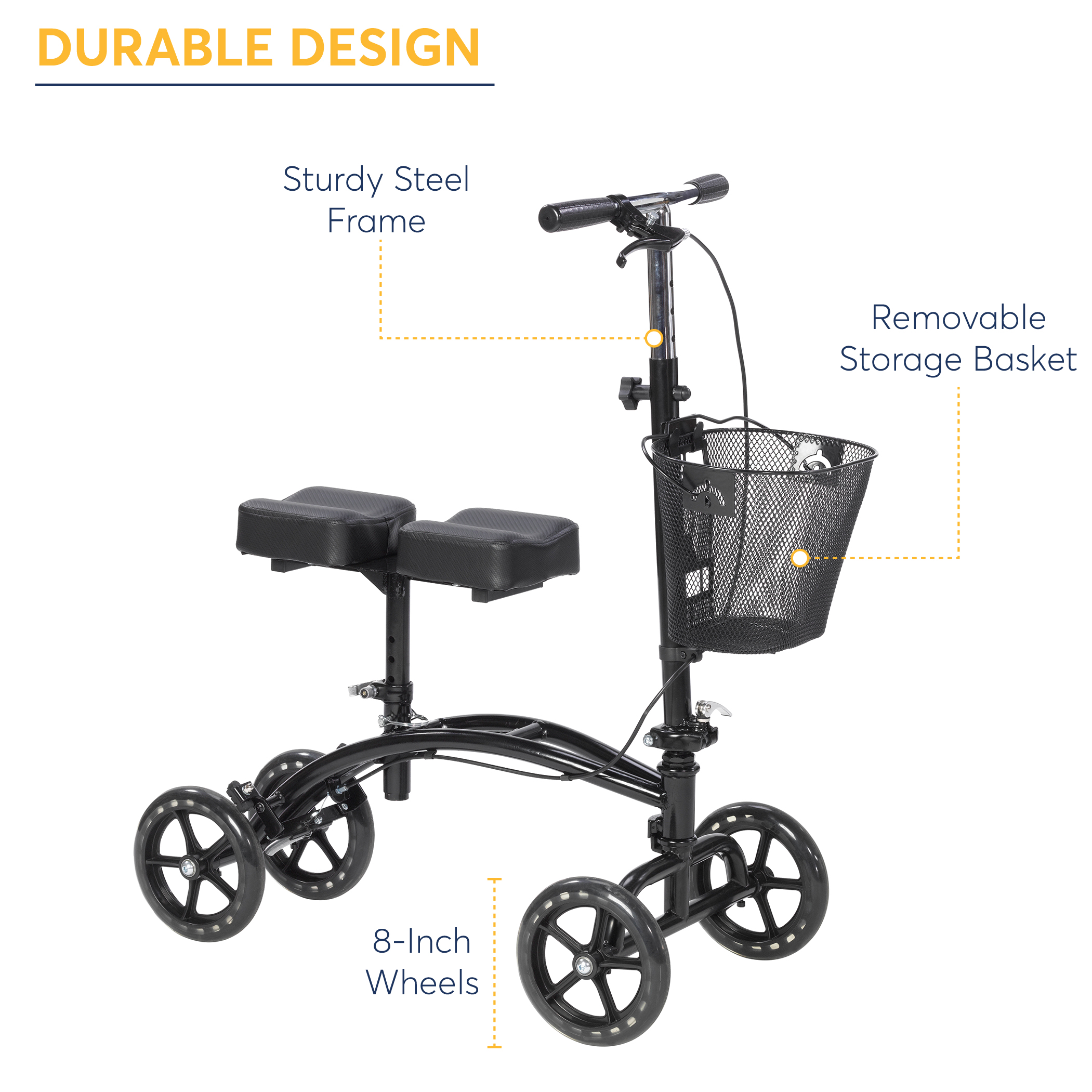 Drive Medical Dual Pad Steerable Knee Walker Knee Scooter with Basket, Alternative to Crutches - image 3 of 6