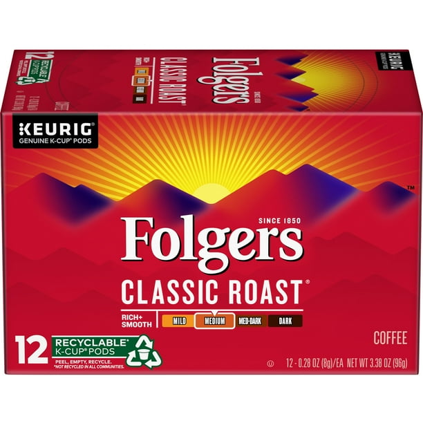 Folgers Classic Roast, Medium Roast Coffee, KCup Pods for Keurig KCup