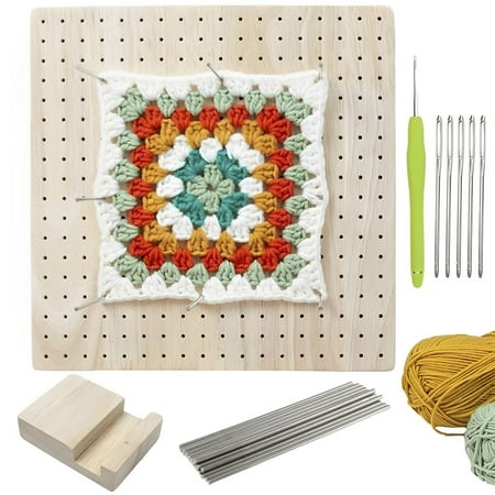 

HLONK Wooden Crochet Blocking Board Reusable Handcrafted Knitting Blocking Mat Set with Steel Pins Large Eye Needle Crochet Hook and Base for Knitting Crochet Needlework