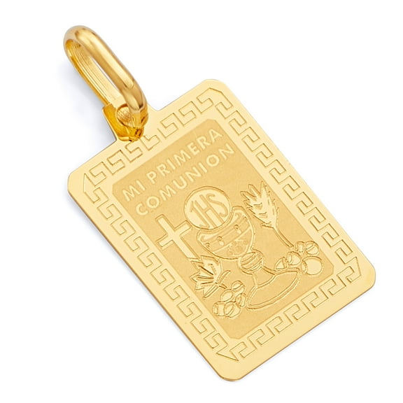 Wellingsale 14K Yellow Gold Polished Religious Communion "Mi Primera Comunion Amen" Charm Pendant