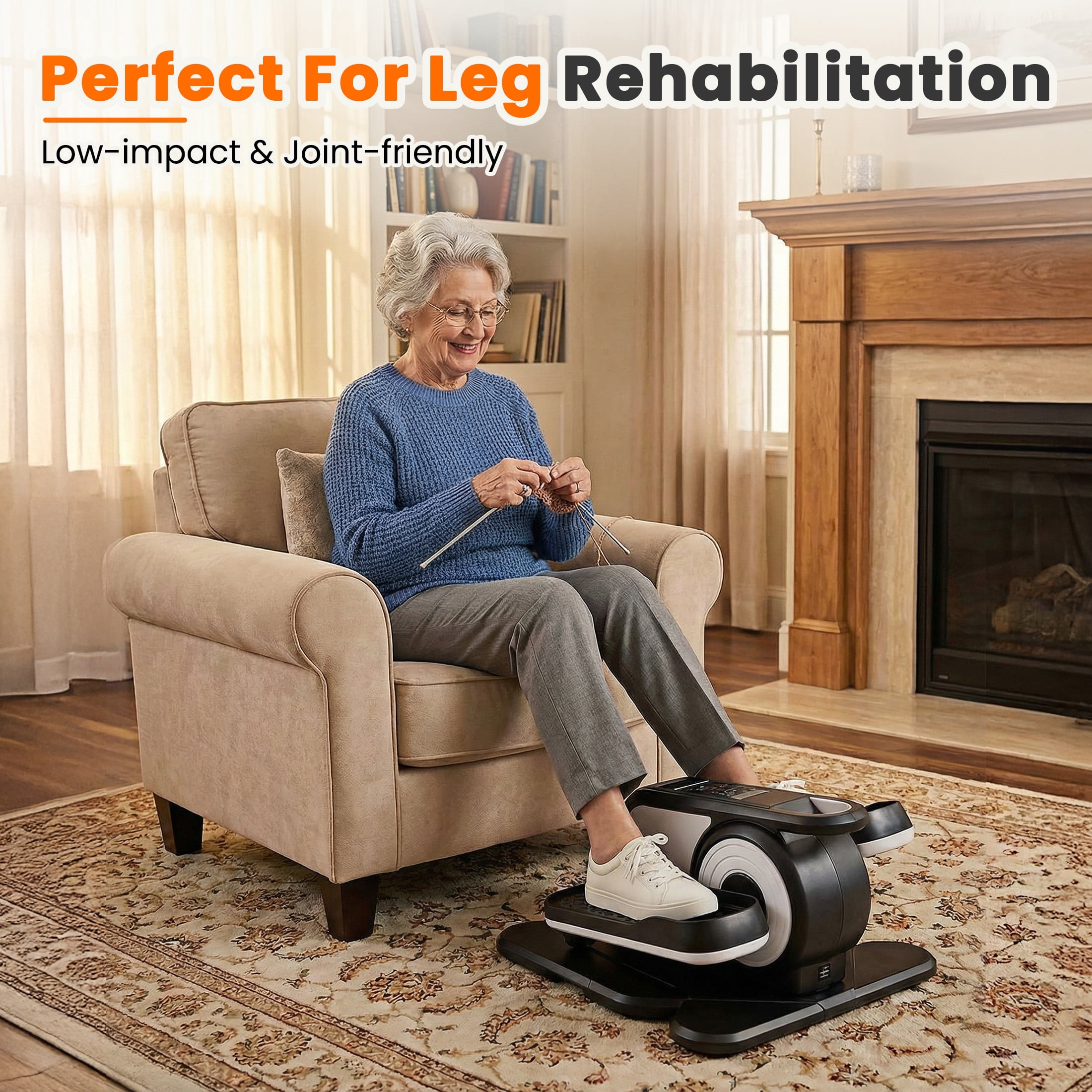 edx Under Desk Elliptical Machine, Portable Electric Leg Exerciser with Remote, Electric Seated Pedal Exerciser for Seniors, Home Office, Silver