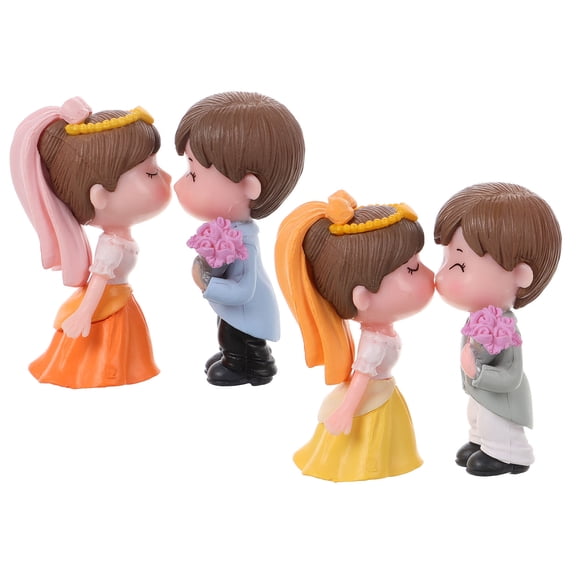 LABSERRON Bride and Groom Cake Topper Multicolor Plastic Figurines for Wedding Decor 2Pairs