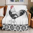 thumbnail image 2 of Chicken Flannel Blanket for Bed,Travel and Camping, Rooster Hen Rustic Farm Animal Black Floral Super Soft Cozy Blanket for All Seasons 50"x60", 2 of 7