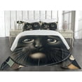 thumbnail image 2 of Ambesonne Cat Quilted Coverlet 3 Pcs, Closeup Circle of a Black Kitty, Queen Size, Charcoal Grey, 2 of 4