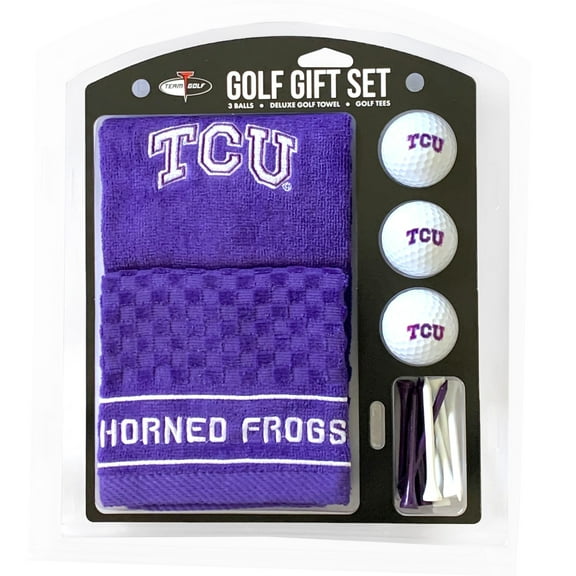 TCU Horned Frogs Embroidered Golf Towel, 3 Golf Ball, And Golf Tee Set