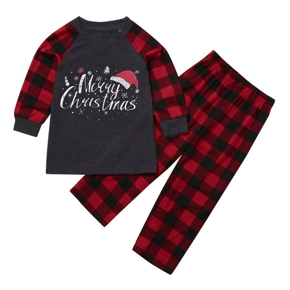 jovati Pyjamas de Noël pour la Famille à Carreaux de Noël Enfants Lettre à Carreaux Imprimé Top Chemisier + Pantalons Vêtements de Famille Pyjamas