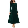 thumbnail image 1 of Vestido Urban CoCo de manga larga de terciopelo fruncido, verde elástico, 1 of 6
