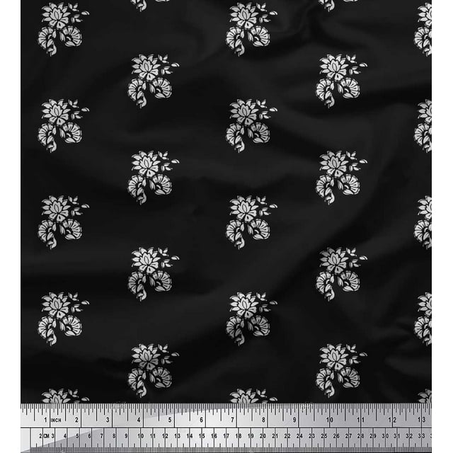 Soimoi Satin Silk Fabric Floral Block Print Fabric by The Yard 42 Inch Wide