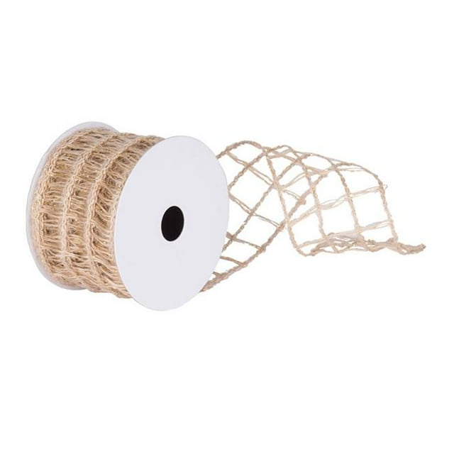 Vickerman Q153052 Gold Fleck Natural Knit Check Ribbon, 2.5 in. x 10 yard