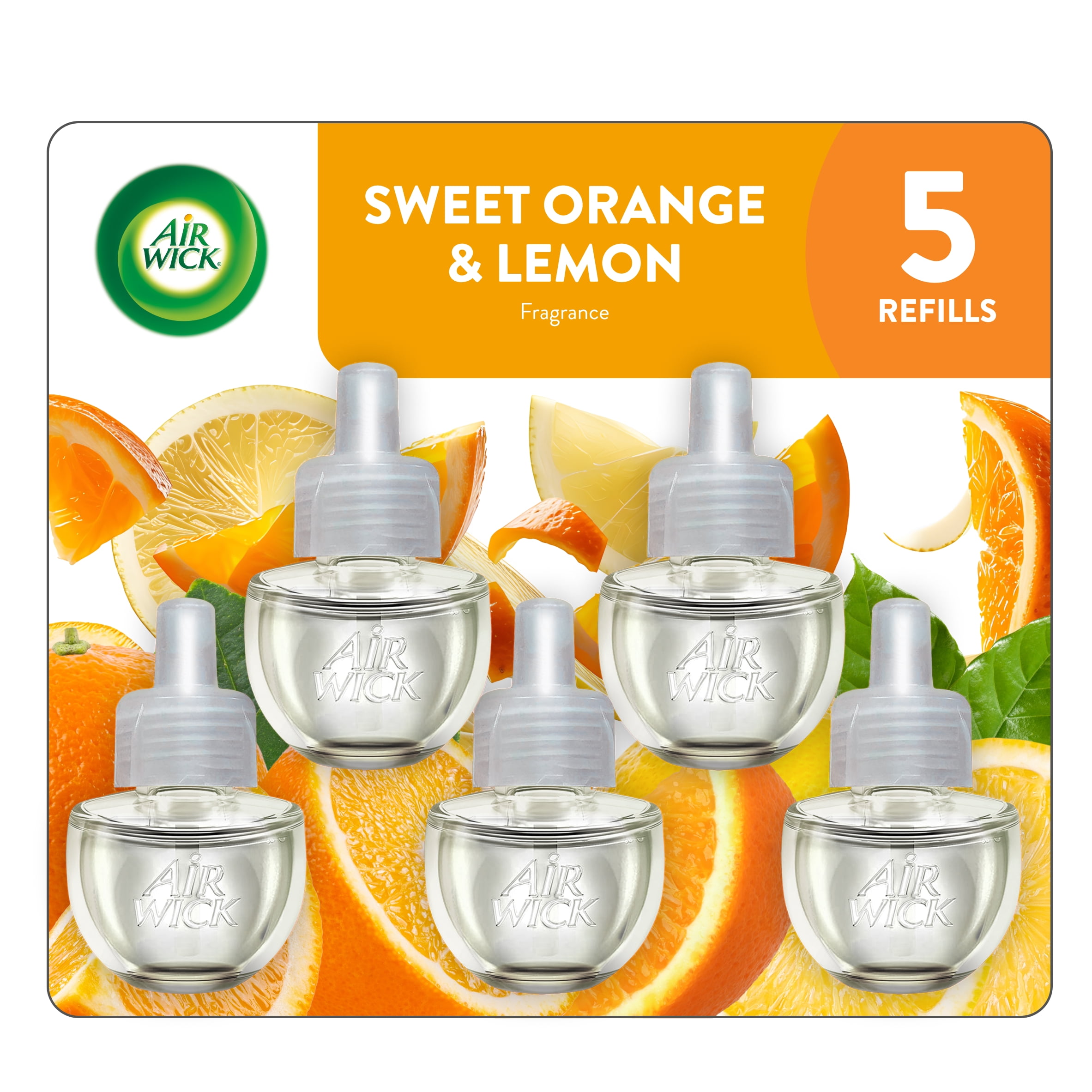 (2 pack) Air Wick Plug-In Scented Oil Air Freshener Warmer Refills, Sweet Orange and Lemon, 5 Count