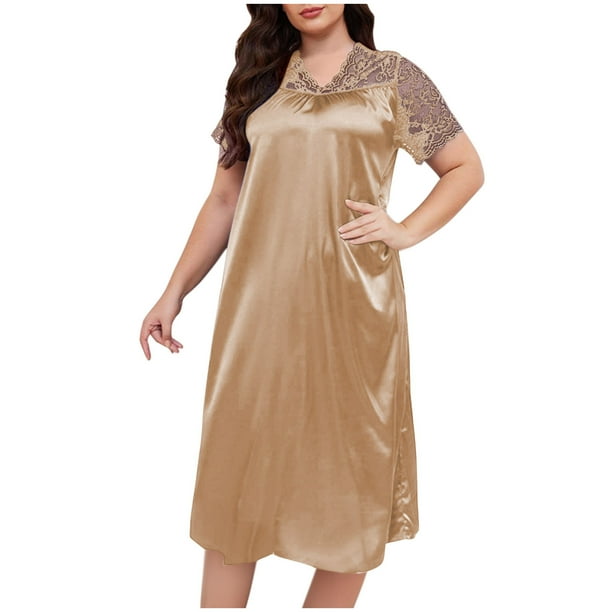 Pantalones Cortos para las Mujeres Sexy Primavera Verano Manga Corta Camiseta de Cuello en V, Color Sólido Encaje Ropa de Casa Camisa de Noche, 100% Poliéster para la Relajación