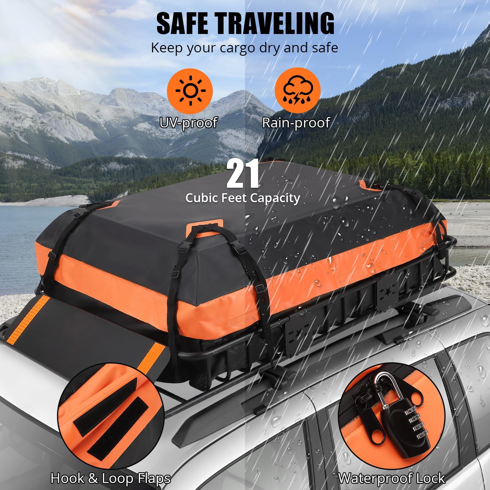 M optimized 64"x 39" x 6" Roof Rack, Rooftop Cargo Carrier Basket with 21 Cubic Feet Waterproof Bag, 200 Lbs Capacity, Rack Extension, Black