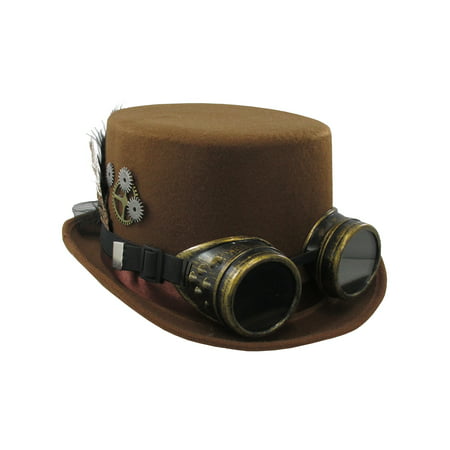 Ladies Deluxe Brown Steampunk Goggles Victorian Top Hat Gears Costume Accessory