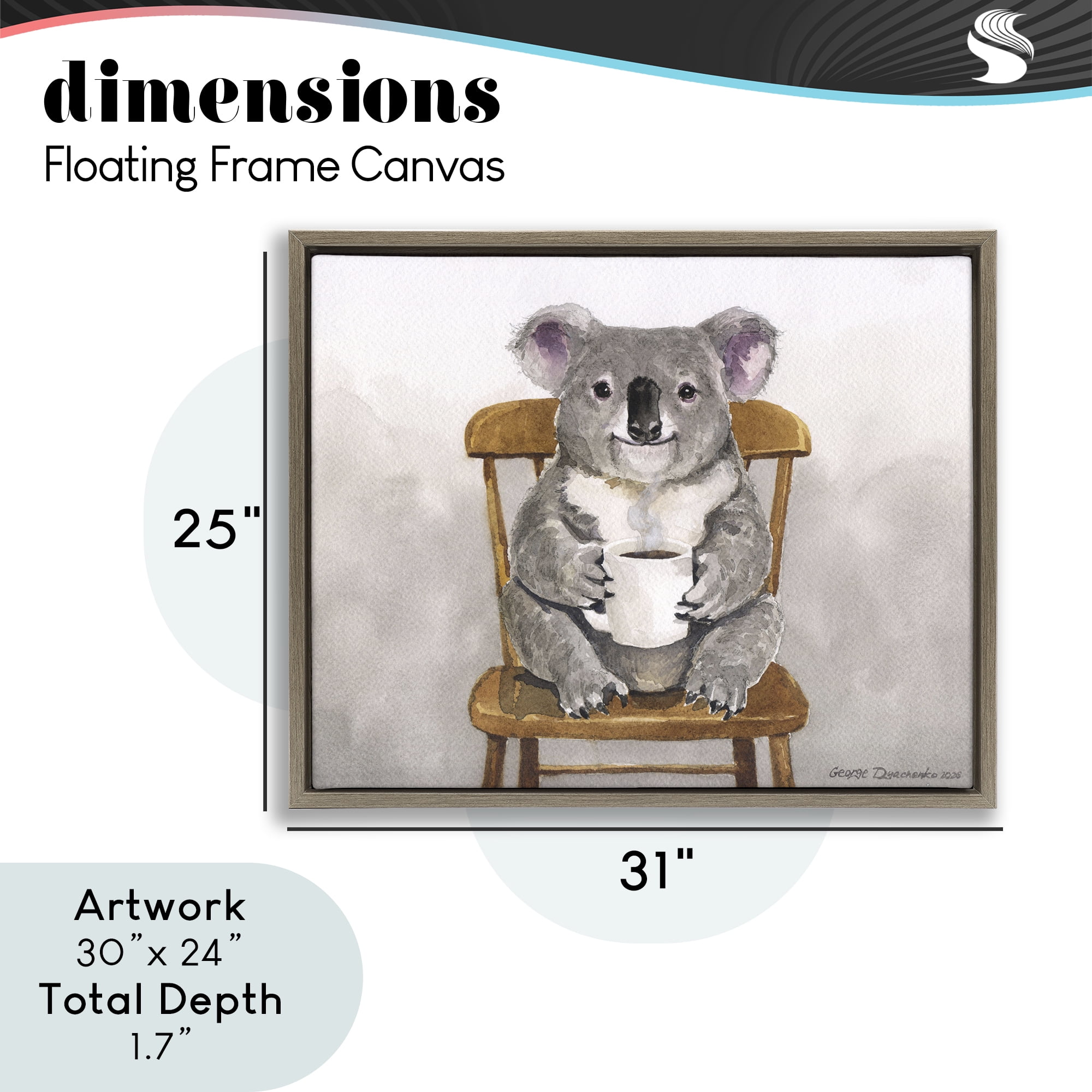 Stupell Industries Koala with Coffee Mug Brown Framed Floater Canvas Wall Art, design by George Dyachenko