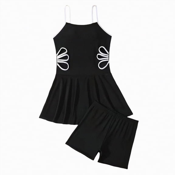 Ccpelsie Girls Swimsuit 2-Piece Halter Tankini Set Beach Sport Bathing Suit Swimwear for Kids(Black,8-9 Years)