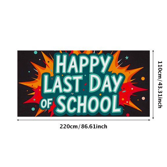 Colorful Explosion Design Happy Last Day of School Banner Party Decorations Backdrop Photography Props Classroom Celebrations School Events Photo Booth Backgrounds