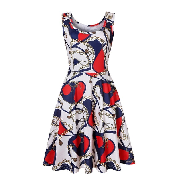 Birdeem Robe Débardeur Décontractée Sans Manches pour Femmes, Col Ras du Cou, Robe d'Été à Imprimé pour la Plage