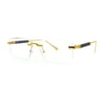 thumbnail image 4 of Mens Hustler Rimless Narrow Rectangle Metal Rim Fashion Eyeglasses Gold Black, 4 of 8
