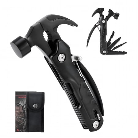 EXLEAF 12-In-1 Multitool Hammer Safety Lock Screwdriver Bits Set and Nylon Sheath Multi Tool for Outdoor Camping Gifts for Father Husband Boyfriend