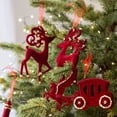 thumbnail image 2 of Wine Red Christmas Snowfall Deer Pendant Flocking Cartoon Xmas Tree Hanging Ornaments Elegant Wreath Butterfly Knot Elk, 2 of 5