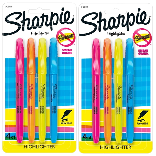 Iluminadores Sharpie, estilo bolsillo, punta cincelada estrecha, 8 colores
