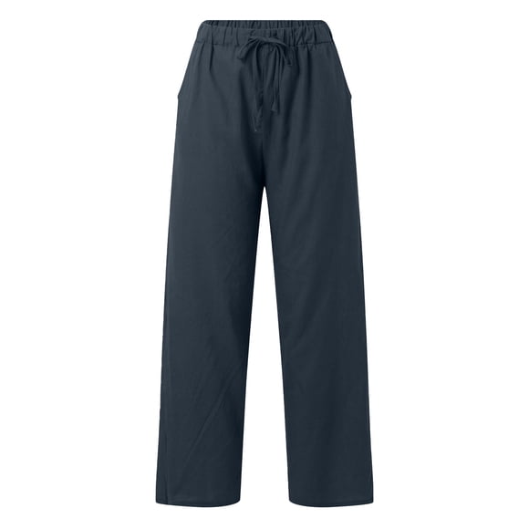 Charmgo Beach Pants for Womens Casual Elastic Waist Straight Leg Pant with Pockets Casual Pants Loose Drawstring Trousers Lounge Pants Women Work Pants Dark Gray M