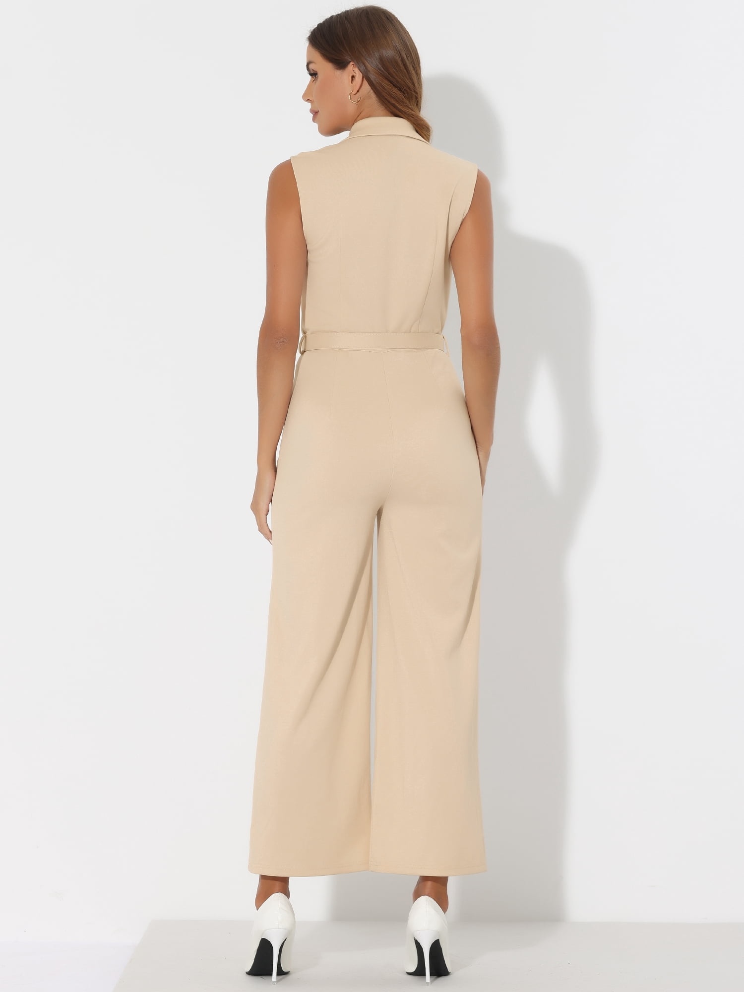 DARING DIVA Women's Sleeveless Button Front Long Pocket Jumpsuits M Apricot