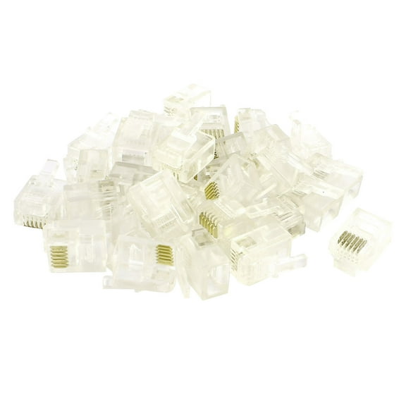 Unique Bargains 30 Pcs Clear Plastic 6P6C RJ11 Plug Connector for Telephone Cable