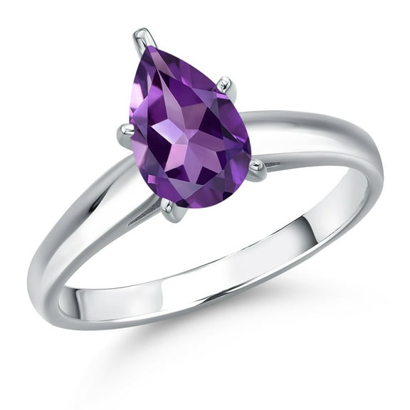 Gem Stone King 10K White Gold Purple Amethyst Engagement Ring for Women | 0.78 Cttw | Pear Shape 8X5MM | Gemstone February Birthstone | Size 5