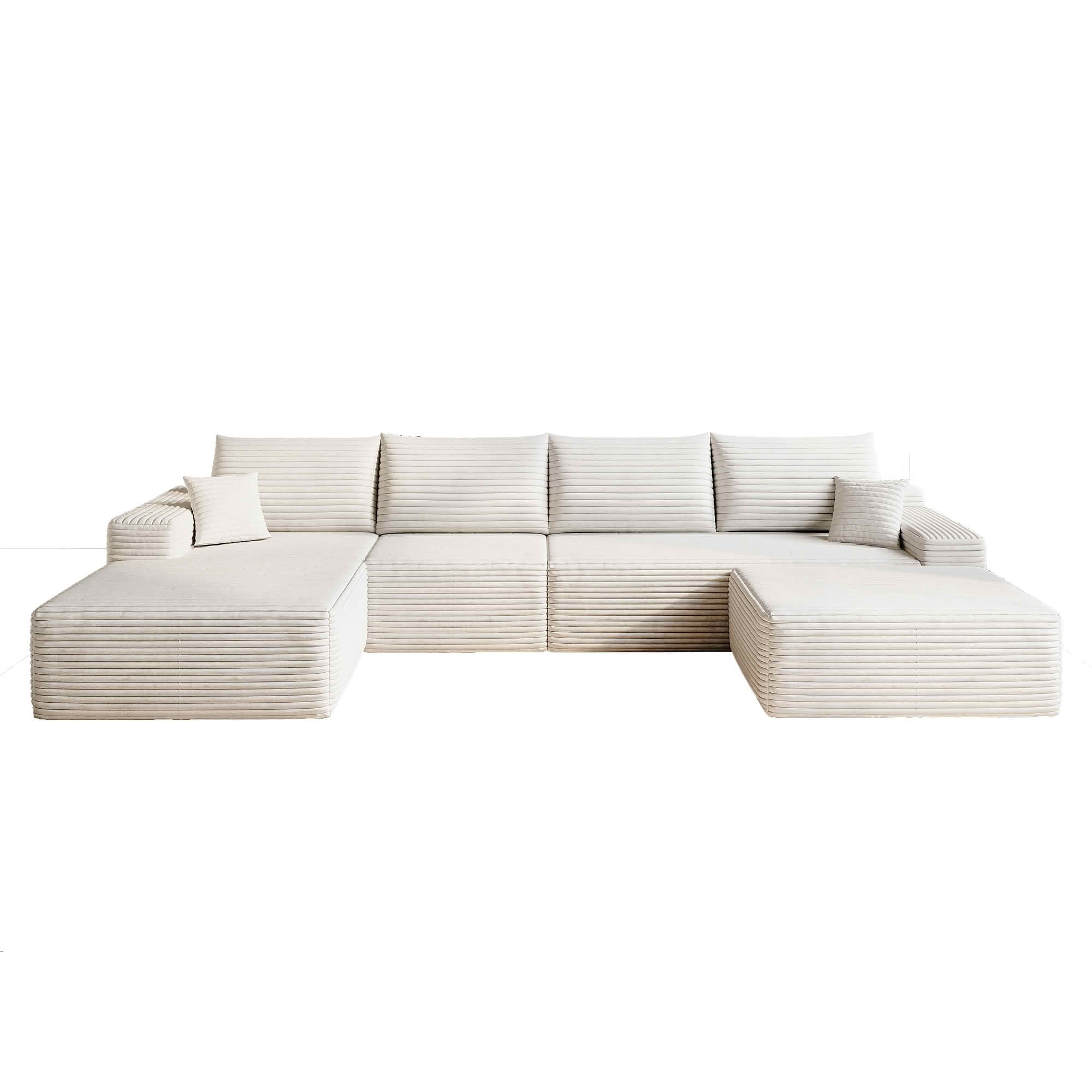 MAYEERTY 135" Cloud Sectional Sofa with Ottoman, U Shaped Deep Seat Couch, Plush Corduroy Fabric, No Assembly Required, Black&White