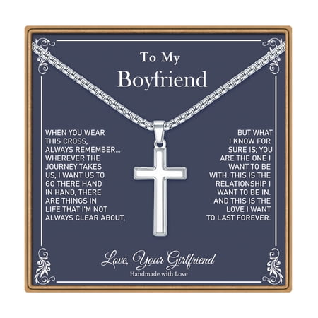 Turandoss Cross Necklaces Gifts for Boyfriend 14K White Gold Plated Dainty Box Chain Trendy Jewelry Birthday Teacher Appreciation Graduation Fathers Day Gifts for Him Her Men Son Dad Boys Girls