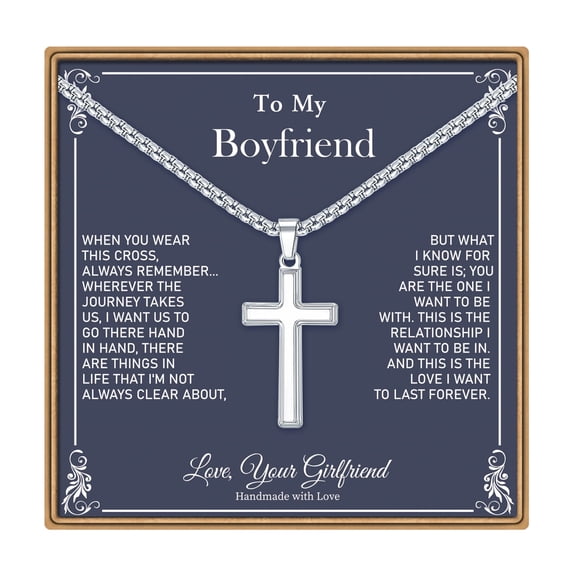 Turandoss Cross Necklaces Gifts for Boyfriend 14K White Gold Plated Dainty Box Chain Trendy Jewelry Birthday Teacher Appreciation Graduation Fathers Day Gifts for Him Her Men Son Dad Boys Girls