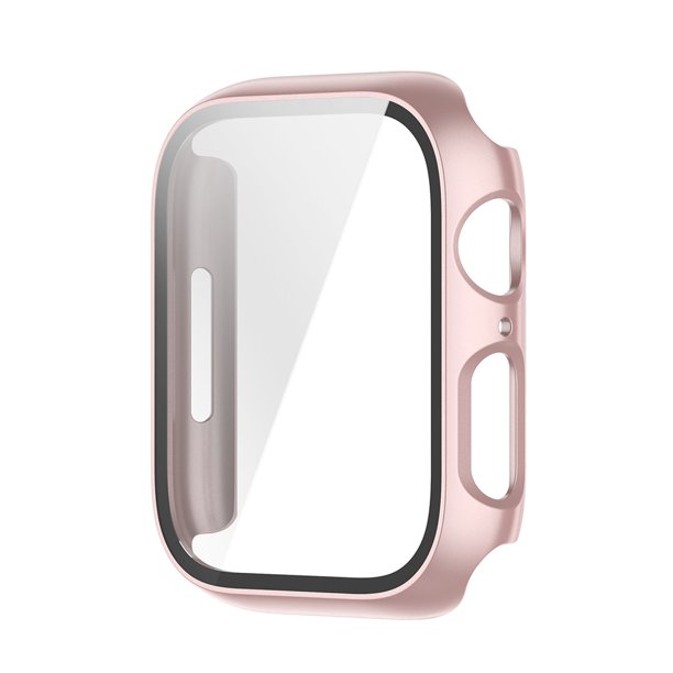 Sywqhk Estuche protector de reloj PC + vidrio templado para Apple Watch 7 45 mm (oro rosa)