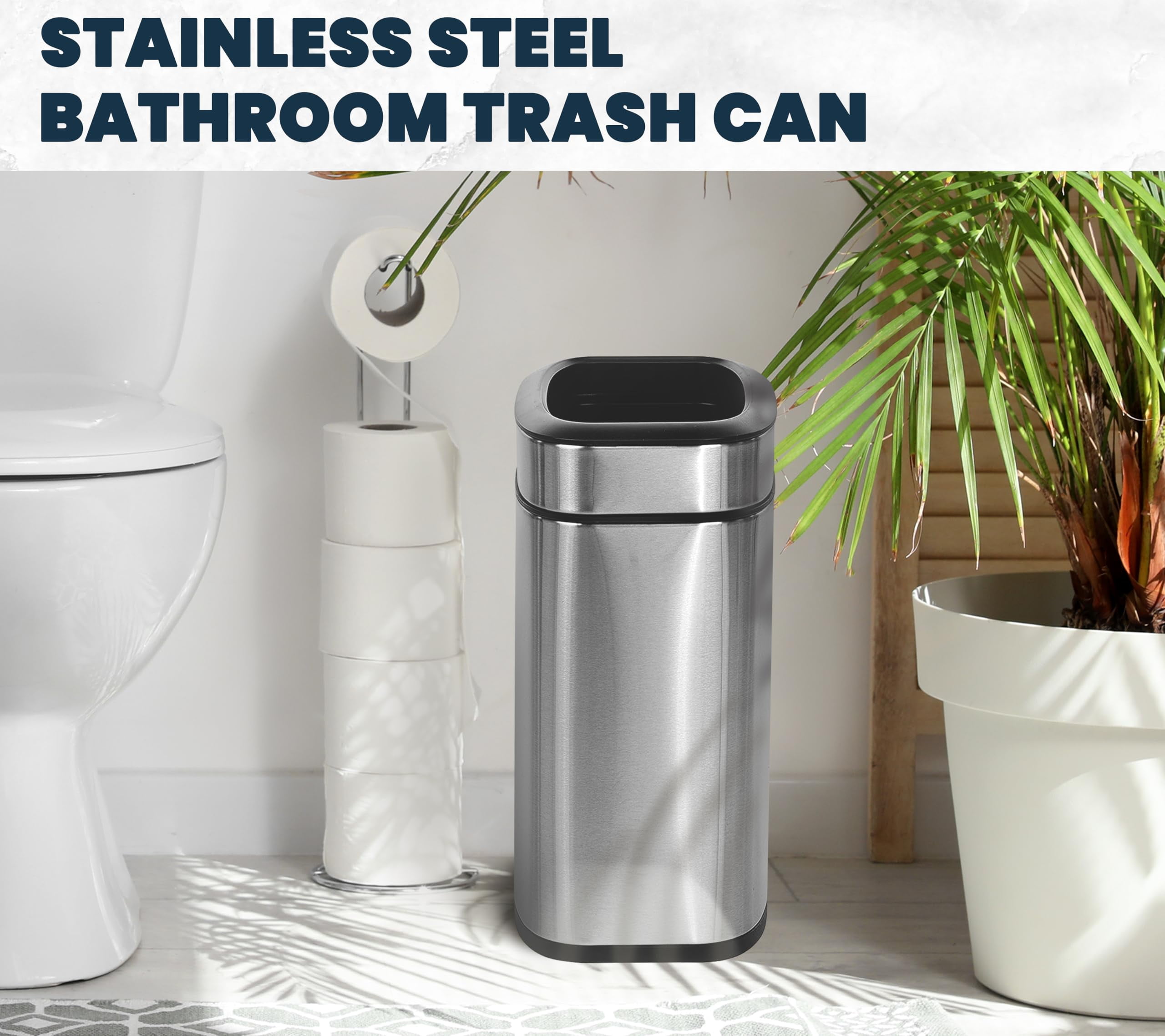 Alpine 20 Liter /5 Gallon Trash Can Open Top - SS Trash Can No Lid, Modern Silver Metal WasteBasket, Narrow Trash Can with Removable Trash Bin for Office Desk, Kitchen, Bathroom