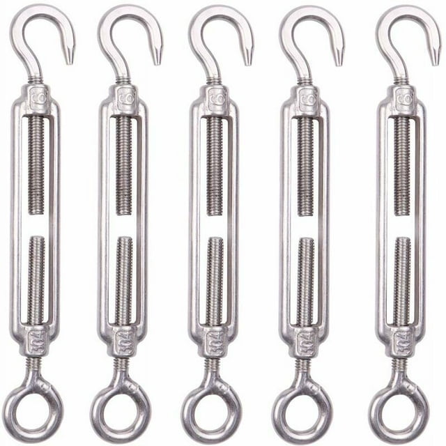 Tensores de cable de acero inoxidable - Juego de 5, ganchos M6 para cercas de 6 mm, tensores de cuerda de grado 304 ajustables, ideales para cercas de jardín y tendederos