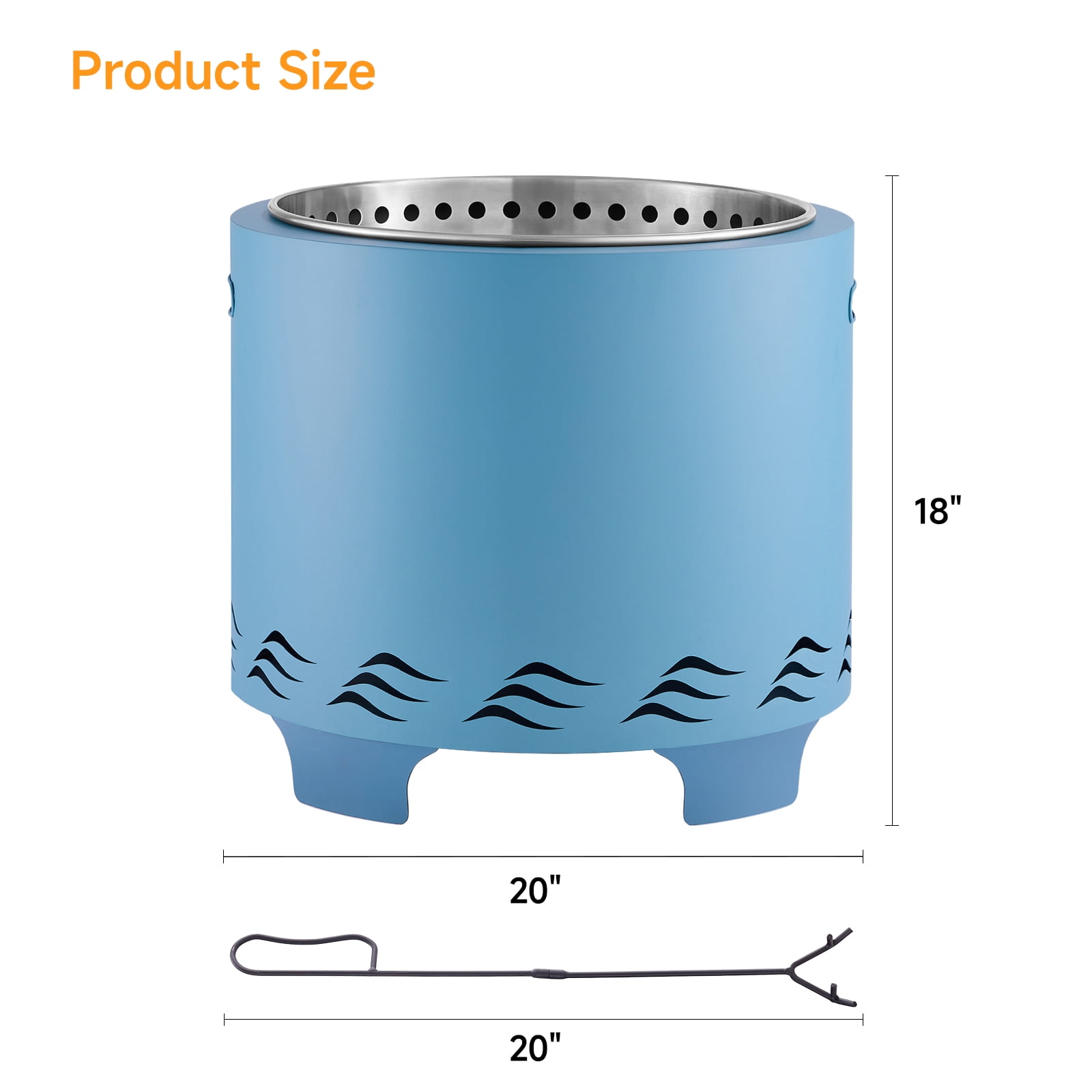 Naipo Smokeless Fire Pit,  20" Portable Stainless Steel Outdoor Fire Pit for Patio Camping, Portable Fire Pit Burning Wood, Particles, Lightweight Fireplace Burning Firepit Ideal for 2-4 People 20lbs