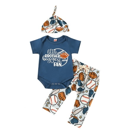 

TFFR 0-18M Baby Boy Casual Set Letter Print Short Sleeves Jumpsuits Baseball Print Pants Hat