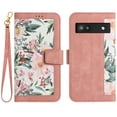 thumbnail image 3 of Allytech for Google Pixel 6A Wallet Case, Premium PU Leather Cards Slots Shoulder Strap Hand Wrist Fashion Floral Pattern Wallet Phone Case for Google Pixel 6A - Pink, 3 of 14