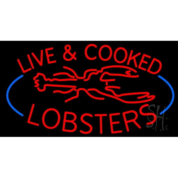 Red Live And Cooked Lobsters Seafood LED Neon Sign 13 x 24 - inches, Clear Edge Cut Acrylic Backing, with Dimmer - Bright and Premium built indoor LED Neon Sign for restaurant decor.