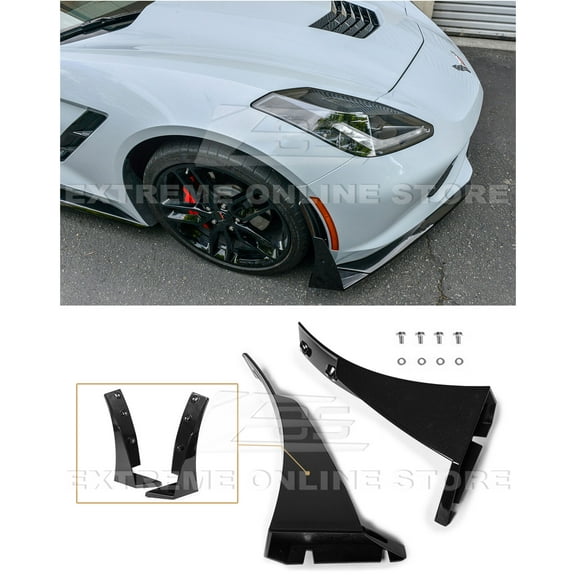 For 2014-2019 Chevrolet Corvette C7 | EOS Z06 Stage 3 Style ABS Plastic Painted Carbon Flash Metallic Front Bumper Lower Splitter Side Extension Winglets