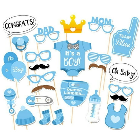 Redcolourful 25-Piece Photo Booth Props for Baby Shower Baby Party with Diaper Glasses Boy Version Christmas's Gift,Clearance