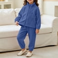 thumbnail image 3 of ITSAME Girls Outfit Set Cotton Zipper Stand Collar Jacket and Jogger Pants Fall Winter Warm Comfy Two Piece Set Blue Size 4T, 3 of 8